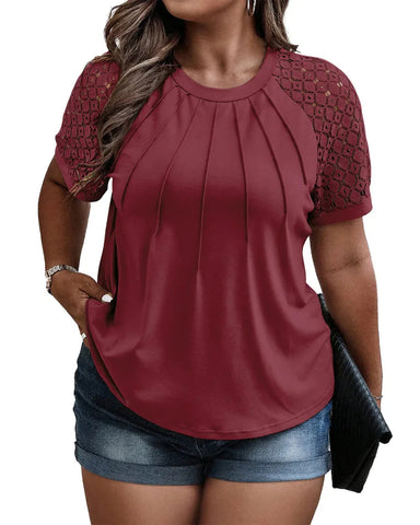 Summer Plus Size Lace Blouse Tee (1X–5X)