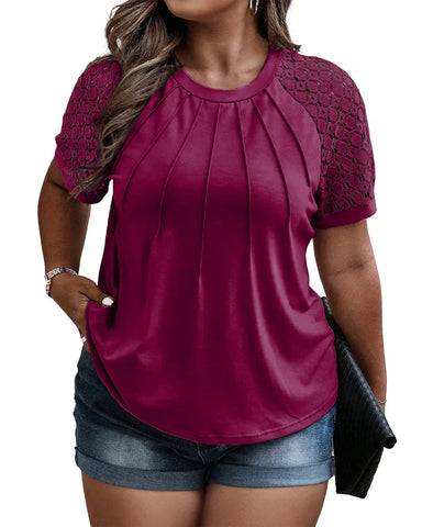 Summer Plus Size Lace Blouse Tee (1X–5X)