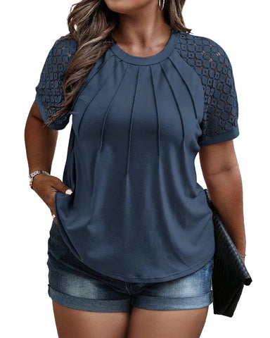 Summer Plus Size Lace Blouse Tee (1X–5X)