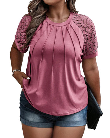 Summer Plus Size Lace Blouse Tee (1X–5X)