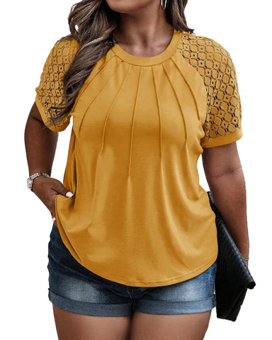 Summer Plus Size Lace Blouse Tee (1X–5X)