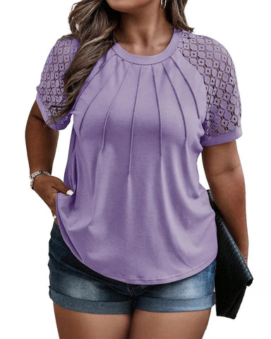 Summer Plus Size Lace Blouse Tee (1X–5X)
