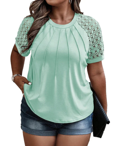 Summer Plus Size Lace Blouse Tee (1X–5X)