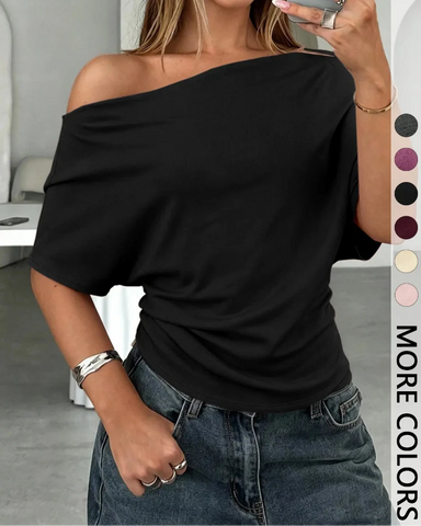 Women’s Asymmetrical Knit Top Loose Fit Batwing Sleeve