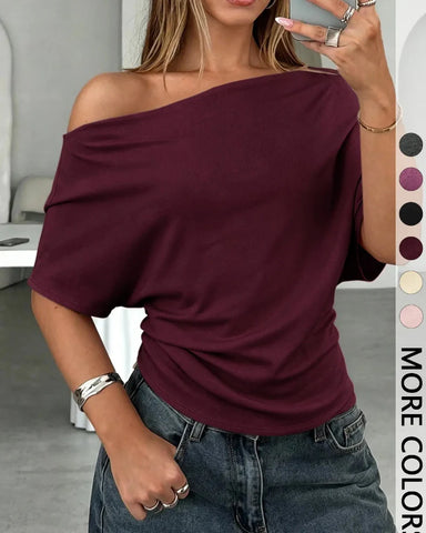 Women’s Asymmetrical Knit Top Loose Fit Batwing Sleeve