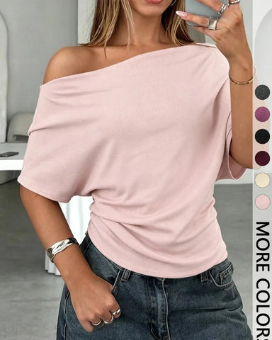 Women’s Asymmetrical Knit Top Loose Fit Batwing Sleeve
