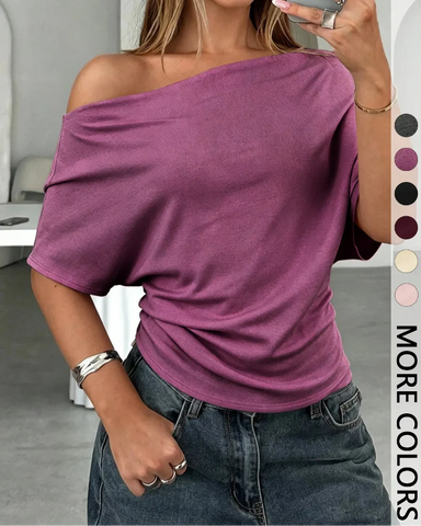 Women’s Asymmetrical Knit Top Loose Fit Batwing Sleeve