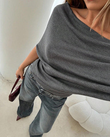 Women’s Asymmetrical Knit Top Loose Fit Batwing Sleeve