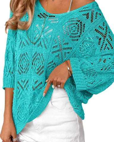 Women's Bohemian-Inspired Beige Crochet Top with V-Neck