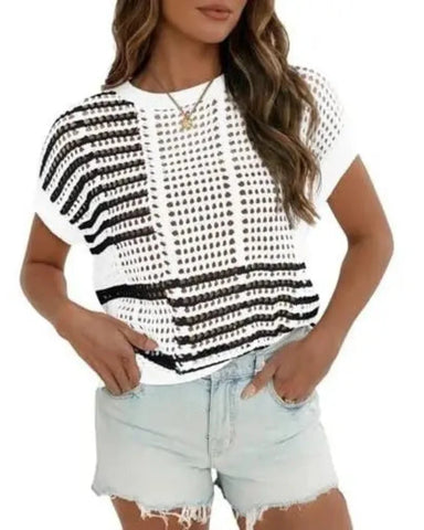 Women's Bohemian-Inspired Beige Crochet Top with V-Neck