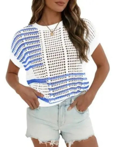 Women's Bohemian-Inspired Beige Crochet Top with V-Neck