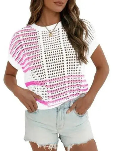 Women's Bohemian-Inspired Beige Crochet Top with V-Neck