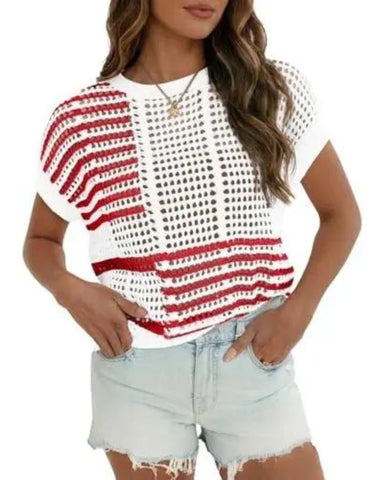 Women's Bohemian-Inspired Beige Crochet Top with V-Neck