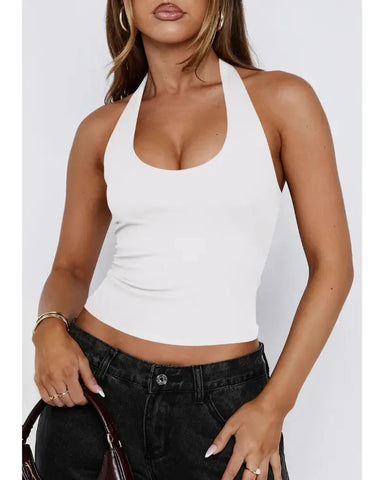 Women’s Y2K Halter Backless Tank – Slim Fit Sleeveless Top
