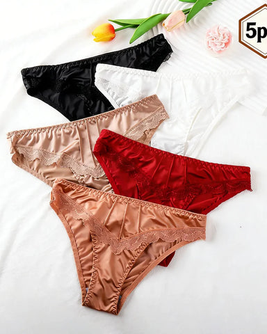 5Pcs Seamless Lace Low Rise Thong for Women Soft Stretch Panties