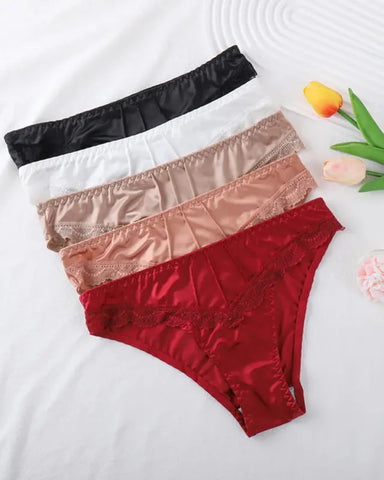 5Pcs Seamless Lace Low Rise Thong for Women Soft Stretch Panties