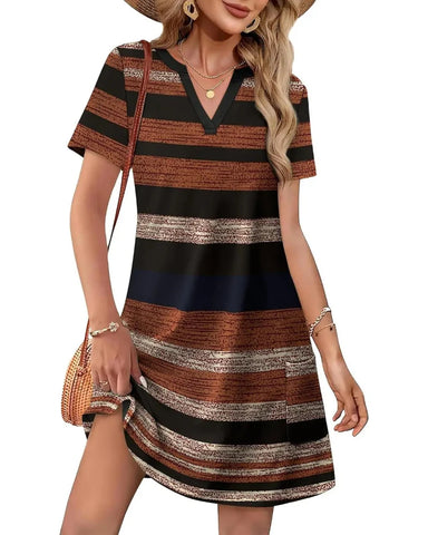 Summer 2026 Women’s V-Neck Casual Short Sleeve Dress Beach Wedding Vacation Wear