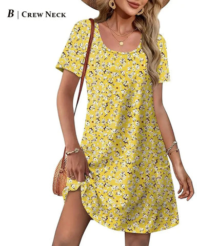 Summer 2026 Women’s V-Neck Casual Short Sleeve Dress Beach Wedding Vacation Wear