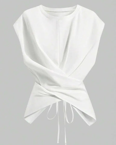 Women's Knit Round Neck Drop Shoulder Cross Back Top