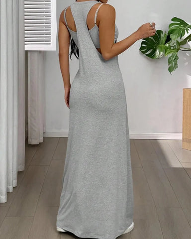Women’s 2 Piece Tank & Cutout Maxi Dress Set Soft Stretch Double Strap
