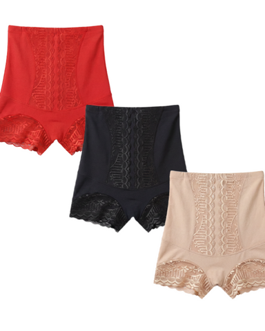 Women’s High-Waisted Lace Shaping Briefs with Tummy Control and Butt Lift (3-Pack)