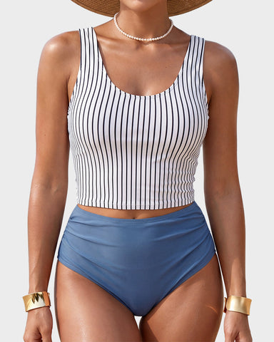 Tummy Control Cutout Back Tankini Set