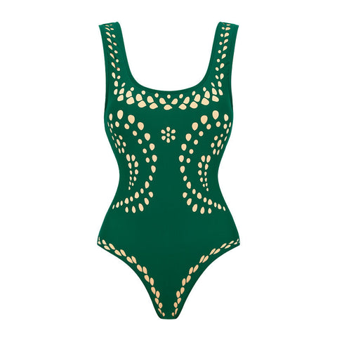 Fashionable And Sexy Hollow Pattern One-Piece Swimsuit Set