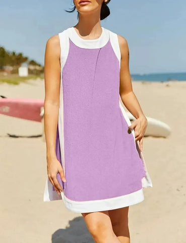 Women's Casual Color Block Sleeveless Tops Matching Shorts with Pockets