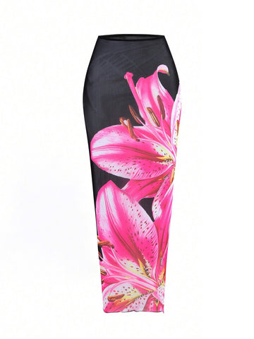 Women's Halter Triangle Bikini Sets Floral 3 Piece Swimsuit Bathing Suit Cover Up Long Skirt