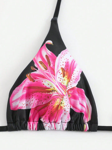 Women's Halter Triangle Bikini Sets Floral 3 Piece Swimsuit Bathing Suit Cover Up Long Skirt