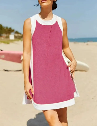 Women's Casual Color Block Sleeveless Tops Matching Shorts with Pockets