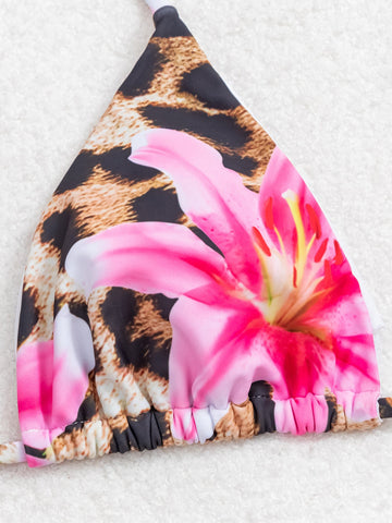 Women's Halter Triangle Bikini Sets Floral 3 Piece Swimsuit Bathing Suit Cover Up Long Skirt