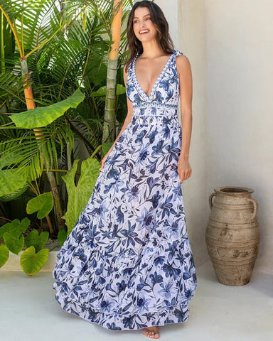 Shapecurve? V Neck Lace Up Strip Plant Prints One Piece Swimsuit and Skirt/Sarong
