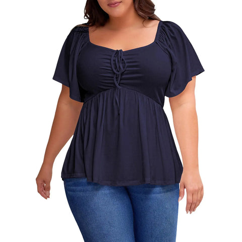 Shapecurve Women Plus Size Sweetheart Neck Short Sleeve Shirred Peplum Blouse Tops Shirts(1X-5X)