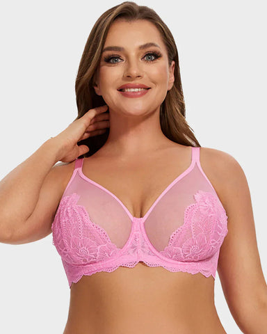 Full Coverage Lace Pink Minimizer Bra
