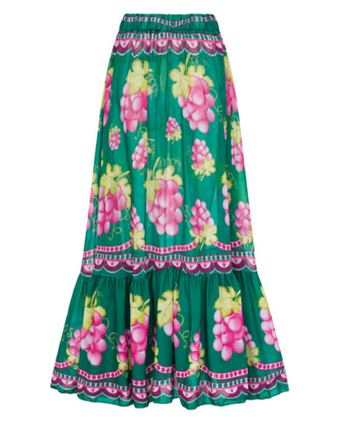 Shapecurve? Long-sleeved Retro Green Grapes Print One Piece Swimsuit and Skirt