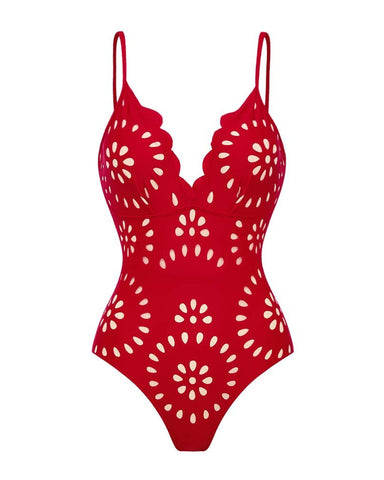 Shapecurve? Flower Hollow One Piece Swimsuit and Skirt