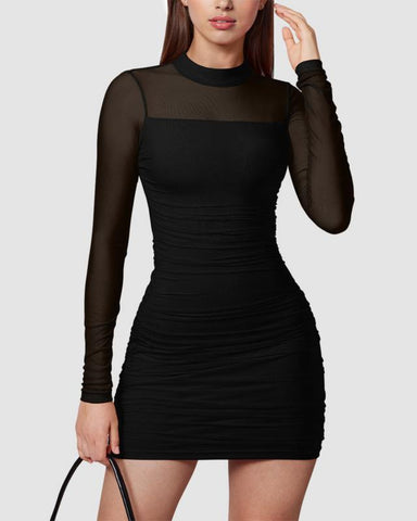 Mini Mesh Bodycon Dress – Sheer Long Sleeve Party Outfit