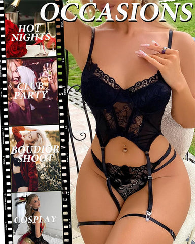 Sexy Underwire Lace Lingerie Set – Push Up Corset Top & Garter