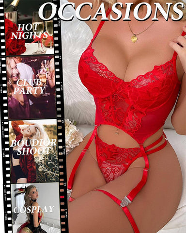 Sexy Underwire Lace Lingerie Set – Push Up Corset Top & Garter