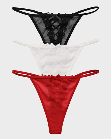 Lace-Trim Mesh V-String Panty