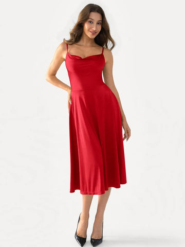 Shapewear Strappy Cowl Neck Tummy Control Flare Dress