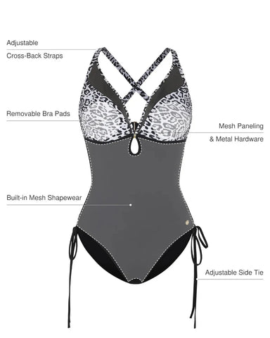 Popilush® Mesh Inset Tie-Side Sculpting One-Piece Swimsuit