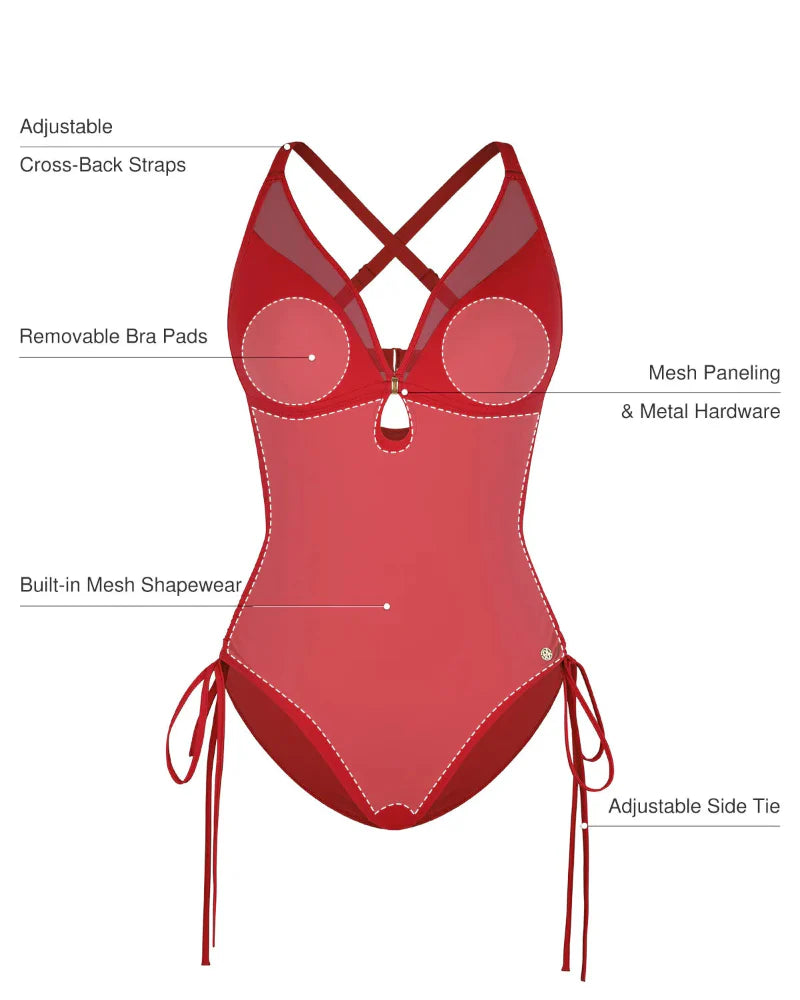 Popilush® Mesh Inset Tie-Side Sculpting One-Piece Swimsuit