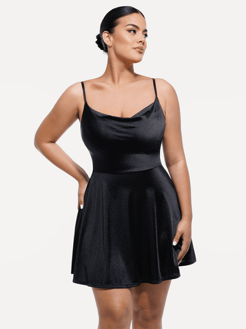 Popilush® Shapewear Strappy Cowl Neck Tummy Control Flare Dress