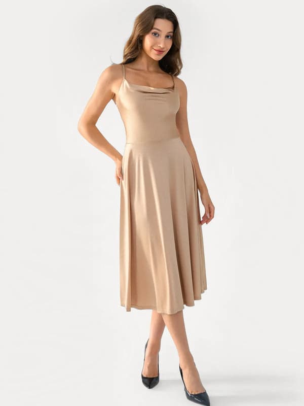 Popilush® Shapewear Strappy Cowl Neck Tummy Control Flare Dress