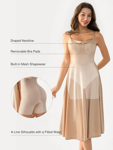 Popilush® Shapewear Strappy Cowl Neck Tummy Control Flare Dress