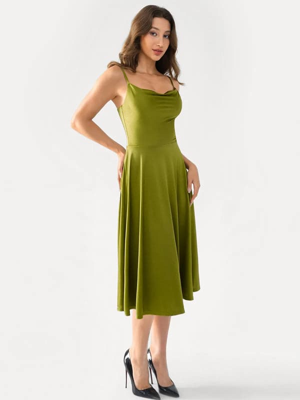 Popilush® Shapewear Strappy Cowl Neck Tummy Control Flare Dress