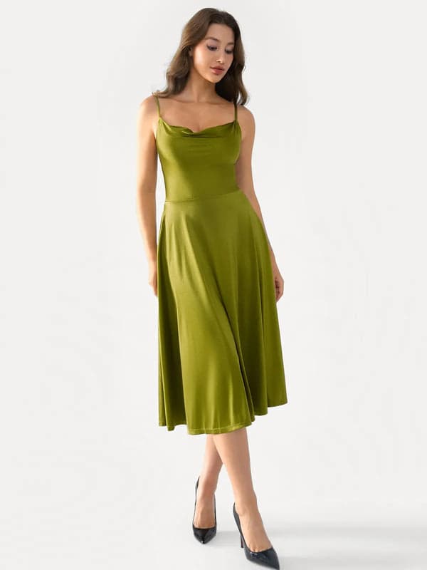 Popilush® Shapewear Strappy Cowl Neck Tummy Control Flare Dress