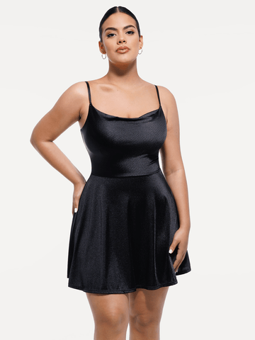 Popilush® Black / XS Shapewear Strappy Cowl Neck Tummy Control Flare Dress